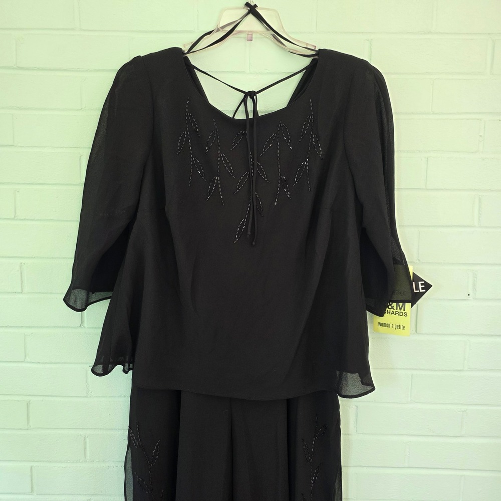 NWT R&M Richards Black Beaded 2 Piece Pant Set 18WP Formal Evening Cowl Back
